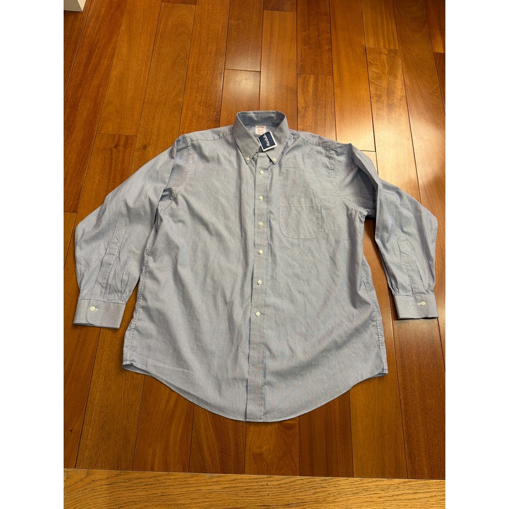 NWT Brooks Brothers Button Down Shirt Mens Blue Pinstripe Supima Cotton 17-34